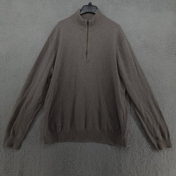 Eddie Bauer Sweater Mens XL Tall Brown‎ Oatmeal 1/2 Zip Heritage Dadcore - Picture 1 of 5